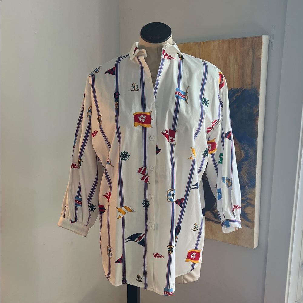 Nautical Themed Women’s Button Front Shirt, Multicolor